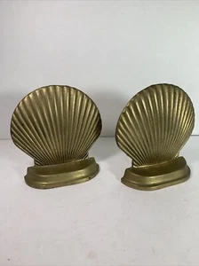 Vintage Muschelschale Buchstützen R.O.C. Messing Küste Oma Ferienhaus MCM nautisch - Bild 1 von 13