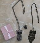 2x Owl Long Necklaces Ring Gold Silver Tone Pendants Bundle Set Box