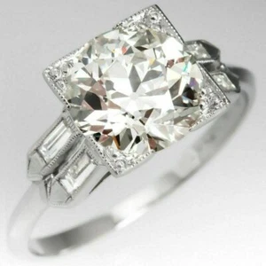 Anillo de compromiso oro blanco 14k 2,60 quilates moissanita redondo y baguette talla 8,5 - Imagen 1 de 8