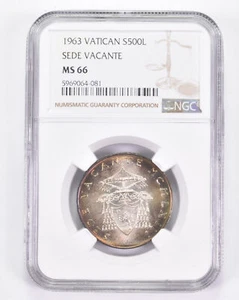 MS66 1963 Vatican 500 Lire Silver - Sede Vacante - NGC- INSANE Tone *8872 - Picture 1 of 3
