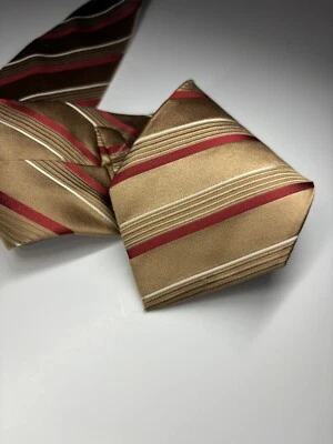 HUGO BOSS Brown Striped Necktie 100% Silk Made In Italy - Image 1 of 4