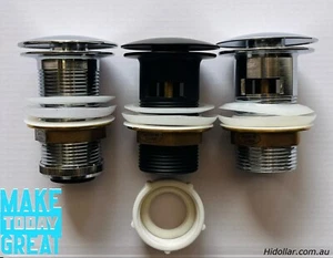 MIRROR CHROME BRASS POP UP POPUP WASTE PLUG WATERMARK BATHROOM BLACK OVERFLOW - Picture 1 of 5