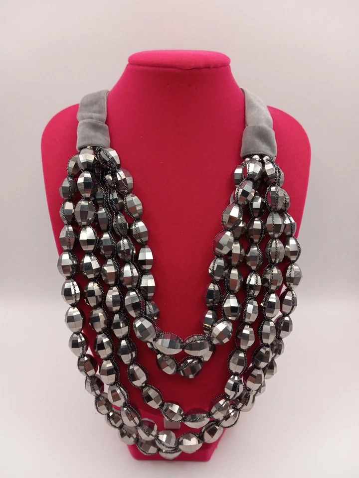 Chico's Peyton 多股声明项链 带银色刻面珠  — 第 1/4 张图片