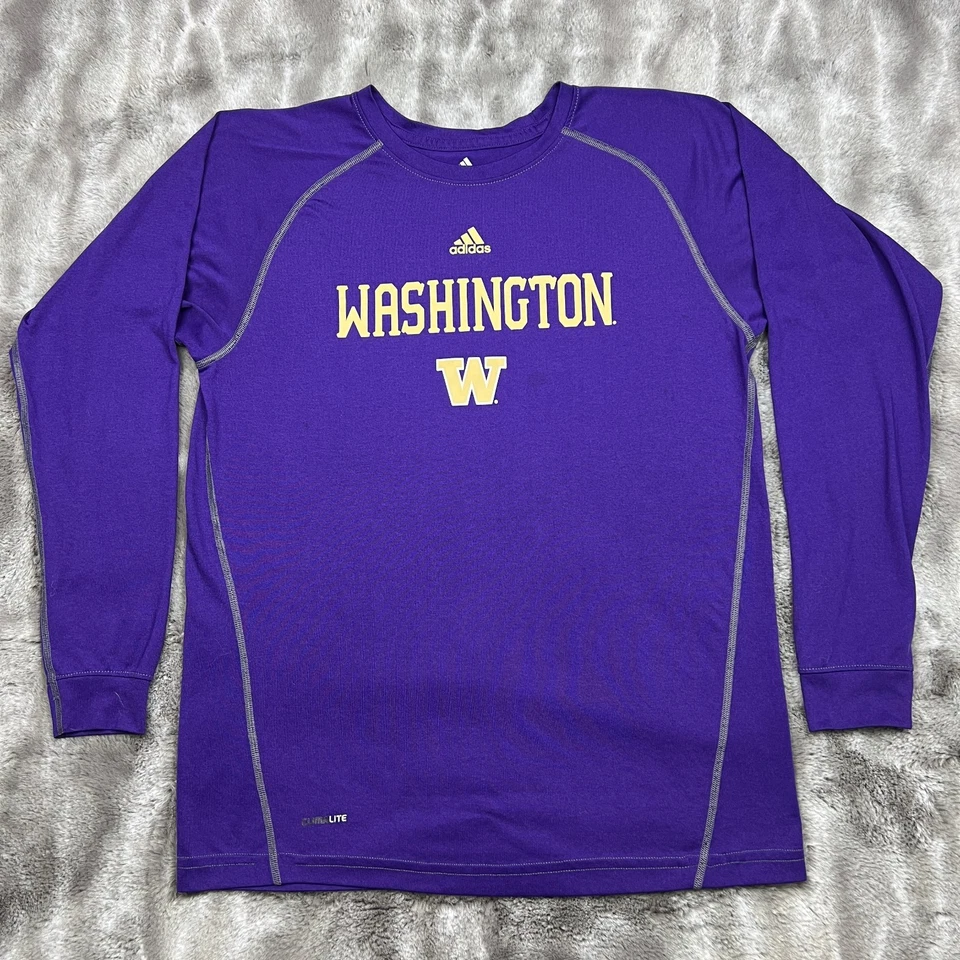 Washington Huskies Shirt Mens Extra Large Purple Adidas Long Sleeve Performance - Image 1 of 4