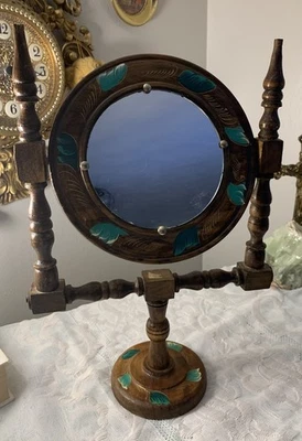 "Espejo tocador pintado vintage ovalado y marco de madera casa de campo, 10x15""" Foto 1 de 4