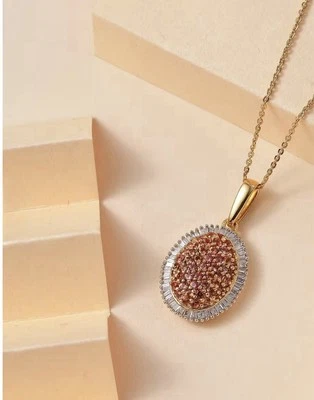 PADPARADSCHA Sapphire, Diamond Pendant Necklace 20 In 18k Vermeil Over Sterling - Image 1 of 4