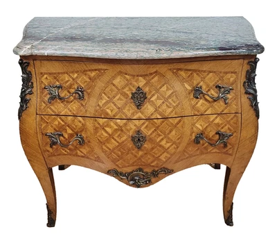 Antique FRENCH 19th C Satinwood Inlay Dresser MARBLE TOP COMMODE Chest A. Vallot - Image 1 of 4