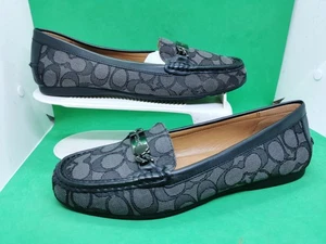 COACH Black Olive Signature Logo Leather Monogram Loafers Women's Shoes Size 10B - Picture 1 of 24