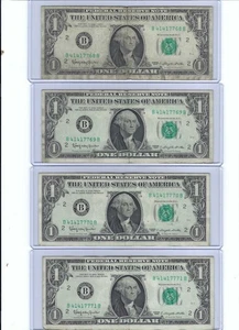 1963 $1 CONSECUTIVE Repetitive SERIAL #'s One Dollar Notes x 4 - 414177 - Picture 1 of 4