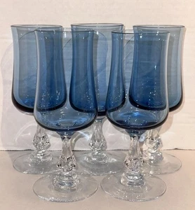 5 Stück Fostoria Glas Distinction Blau Wasserkelche Stielgläser - Bild 1 von 10