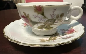 Vintage FRED ROBERTS China Demitasse Tea Cup & Saucer Set Roses - Picture 1 of 6