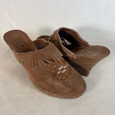 Tacones de bloque de cuero/plástico vintage de los años 80 para mujer con flecos talla 6,5/7 Foto 1 de 4