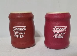 Vintage 80er Coleman Tuffoams Schaum isolierte Bier Soda Dose Koozie 2-teiliges rotes Kühlset - Bild 1 von 5