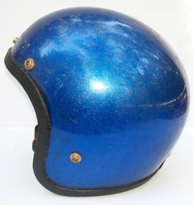 VINTAGE BLUE METAL FLAKE METALFLAKE MOTORCYCLE HELMET - Picture 1 of 6