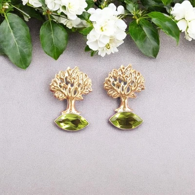 Peridot Gemstone 925 Sterling Silver Jewelry Party-Wear Earrings 0.9" For Gift - Image 1 of 4