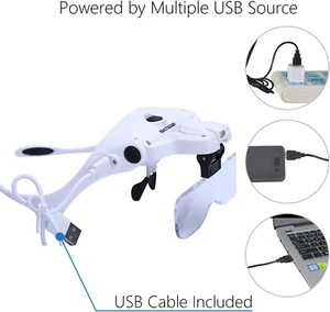 YOCTOSUN LED Head Magnifier, Rechargeable Hands Free Headband Magnifying Glass 2