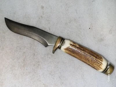 Cuchillo de caza con mango de ciervo de gallina y rosa 10 7/8" de largo sin funda HR-4000 Foto 1 de 4