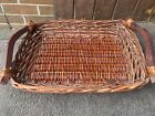 Vintage Farm House Wooden Woven Shallow Large Basket w/ Strong Handles 22x16x4.5