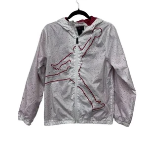 Jordan Jumpman Boys Jacket Size L Windbreaker White Speckled Hooded Fuldl Zip - Picture 1 of 7