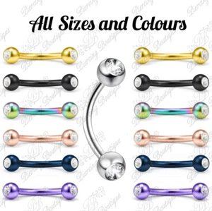 Curved Gem Eyebrow Bar Colour Ball Barbell Curve Banana Cartilage Ear Piercing - Picture 1 of 1