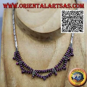 Collana in argento 925 ‰ semirigida con doppia fila di rubini naturali e marcass - Foto 1 di 2