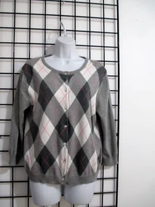 TWEEDS 🌸   LARGE / 41" BUST==GRAY PINK & WHITE / COTTON / CARDIGAN SWEATER - Picture 1 of 6