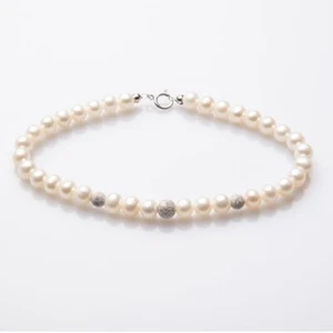 Bracciale Perle Naturali acqua dolce applicazioni in Oro Bianco 18 KT Diamantata - Foto 1 di 2