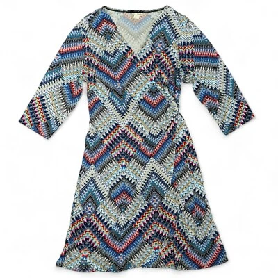 EMMA MICHELLE Womens Size 1X Wrap Dress 3/4 Sleeves Multicolor Geometric Foto 1 de 4