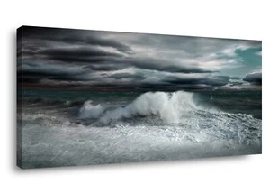 Ocean Storm Waves Large Stretched Canvas Wall Art Living Room Bedroom Home Decor - Picture 1 of 8