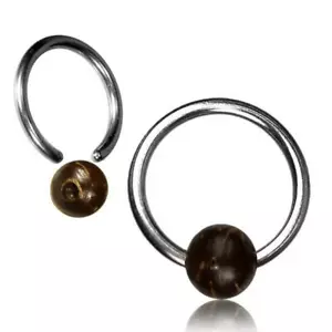 Coconut Wood Universal Piercing Clamping Ball Ring Silver Septum Helix Tragus - Picture 1 of 2