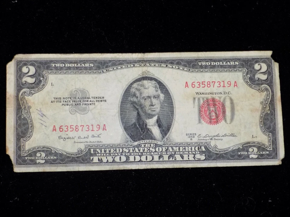1953 B $2 2 Dollar Red Seal Note A 63587319 A - Image 1 of 1