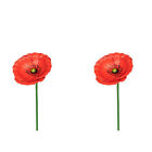 2x Garden Red Metal 49cm Stake Poppy Floral Outdoor Ornament Flower Decor Small