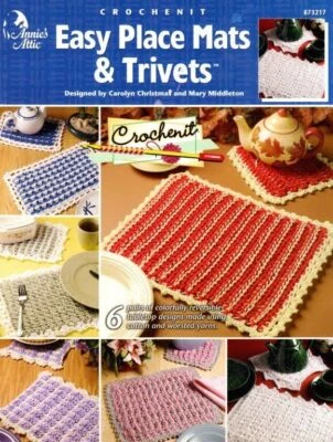 ANNIE'S ATTIC CROCHENIT EASY PLACE MATS & TRIVETS 6 PAIRS USING COTTON & WORSTED - Image 1 of 2