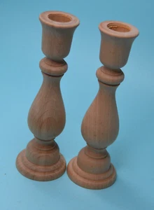 2 pc Lot New Raw Unfinished Wood Craft 6-3/4" Taper Candle Holders - Picture 1 of 4