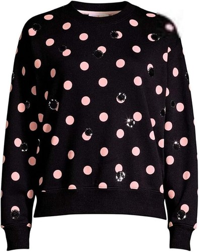 Felpa maglione paillettes Tory Burch nero rosa girocollo a pois manica lunga