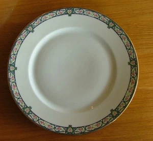 WG & CO. -WM GUERIN , PINK ROSES, BLUE SCROLLS ON RIM DINNER PLATE - Picture 1 of 5