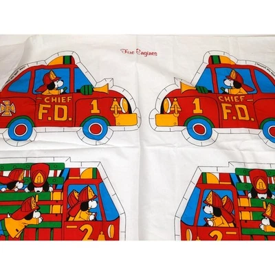 4 Fire Engines Dalmation Dogs Pillow Double Panels Fabric, Vintage Cranston - Image 1 of 4