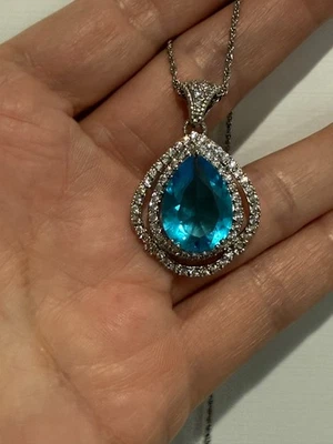 Colección Titanic de JTV Colgante Azul Pera y Circonita Circonita Transparente Latón Tono Plateado 18+2" Foto 1 de 4