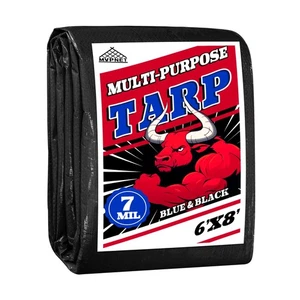 Tarp 6x8 Waterproof 7mil Blue/Black Multipurpose Tarps Uv Resistant Outdoor T... - Picture 1 of 7