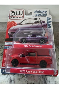 Auto World Deluxe Series Blu Ovale 94' Ford Sonda GT & 20' Ford F-150 Lariat - Foto 1 di 1