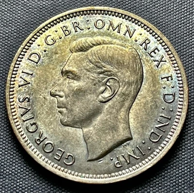1942 UK Great Britain Half Penny Bronze World Coin GEM BU UNC Silver Toned - Image 1 of 2