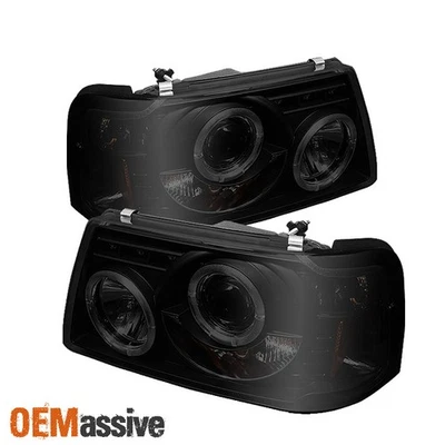 Fits 2001-2012 Ranger Black Smoked Halo Projector LED Headlights + Corner Signal - Image 1 of 4