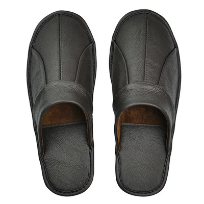 Men's Luxury Cow Split Leather Handmade Men Home Slippers Spring Slip on Soft - Image 1 of 4