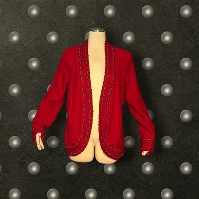 Cárdigan Suéter COLDWATER CREEK Rojo Lana Negro Blanco Lunares CINTA Mujer XL Foto 1 de 4