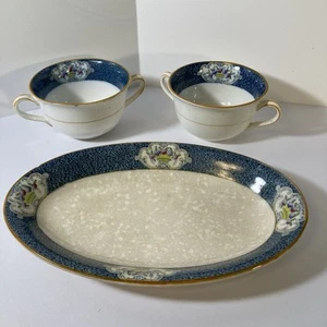 Antique J&G Meakin Newark Oval Serving Bowl 6x9” & Two 2-Handled Sauce Cups EUC - Picture 1 of 21