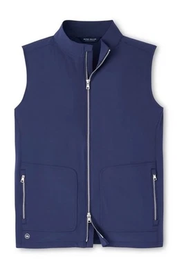 Chaleco Peter Millar Crown Hecho a Mano Para Hombre MEDIANO Brook Azul Marino Contorno Cremallera Completa $245 Foto 1 de 4