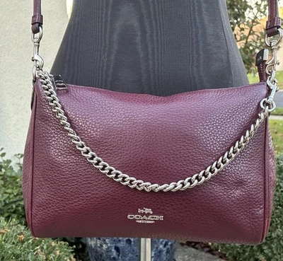Coach Carrie Pebbled Leather Burgundy Deep Wine Satchel  Crossbody Handbag - Image 1 of 4