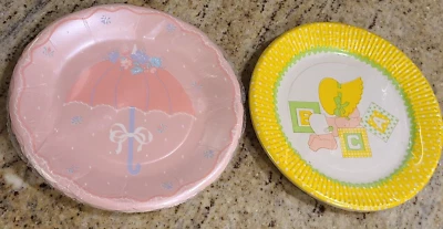 16 platos de postre de papel de baby shower Hallmark American Greetings de 7" rosa amarillo Foto 1 de 4