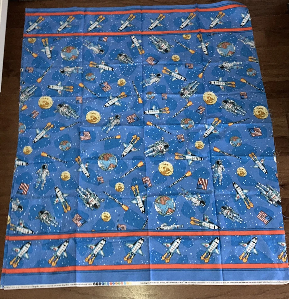 ASTRO DOUBLE BOARDER Spaceship Daisy Kingdom #6575 Fabric Astronaut Space USA - Image 1 of 3