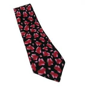 Corbata abstracta Liz Claiborne 100 % seda negra roja rosa - Imagen 1 de 3